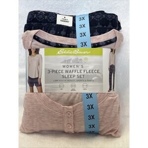 Eddie Bauer Women’s 3-Piece Waffle Fleece Sleep/Pajama Set Plaid Size 3X